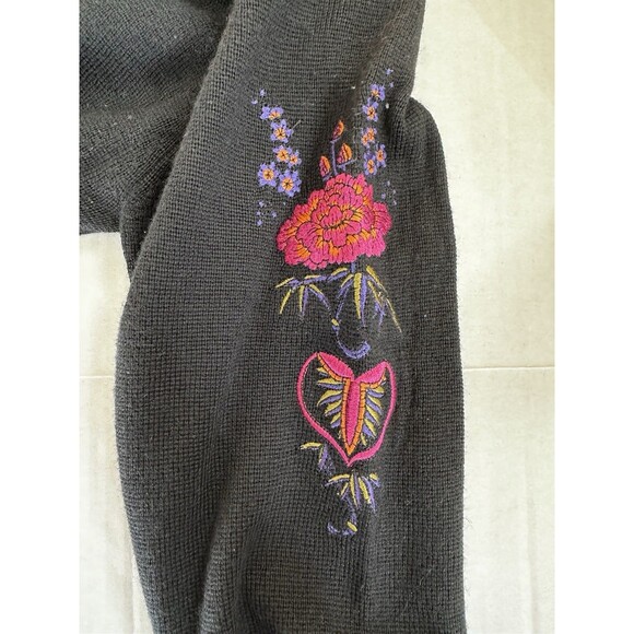 Vintage Obermeyer Wool Sweater Women’s Sz S Embroidered Nordic Flowers Cowl Neck - Picture 8 of 9